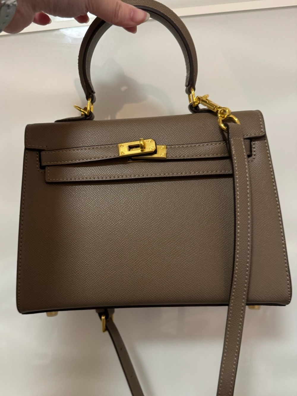 Handbag purse brown taupe etoupe crossbody with FLAWS Kelly bag